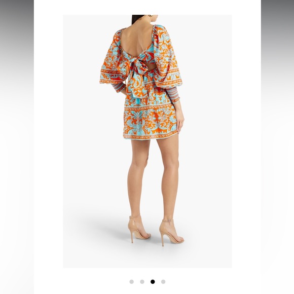 Alice and Oliva Rowen gathered printed cotton and silk-blend voile mini dress - Picture 3 of 7